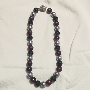 Premier Designs 16 inch necklace-  purple, gray, black beads. Matching earrings.